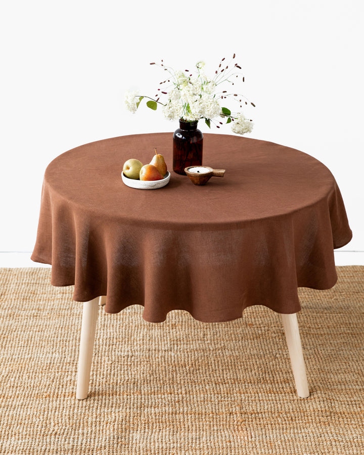 Round Linen Tablecloth in Chocolate brown | MagicLinen