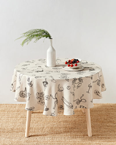 Round linen tablecloth in Italian summer print | MagicLinen