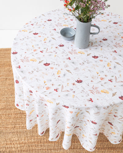 Round Linen Tablecloth in Meadow Print | MagicLinen