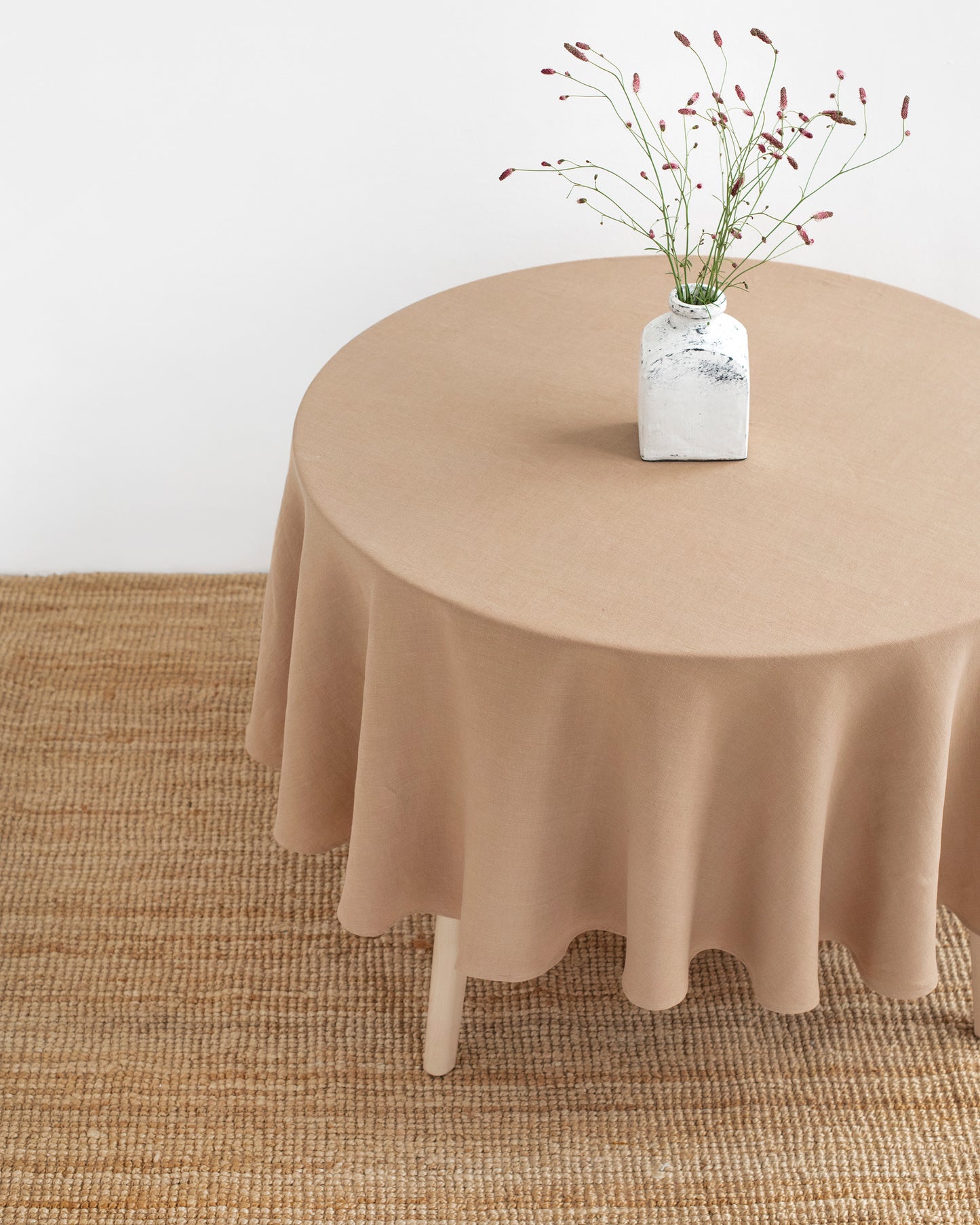 Custom size (inch) round linen tablecloth in latte