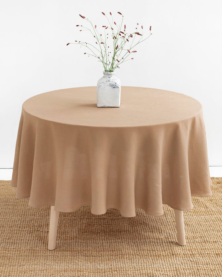 Round linen tablecloth in Latte - MagicLinen