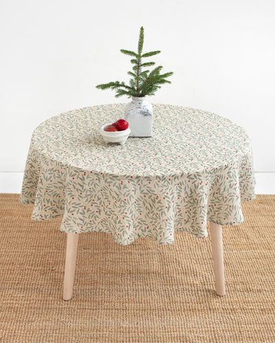 Round linen tablecloth in Mistletoe print - MagicLinen