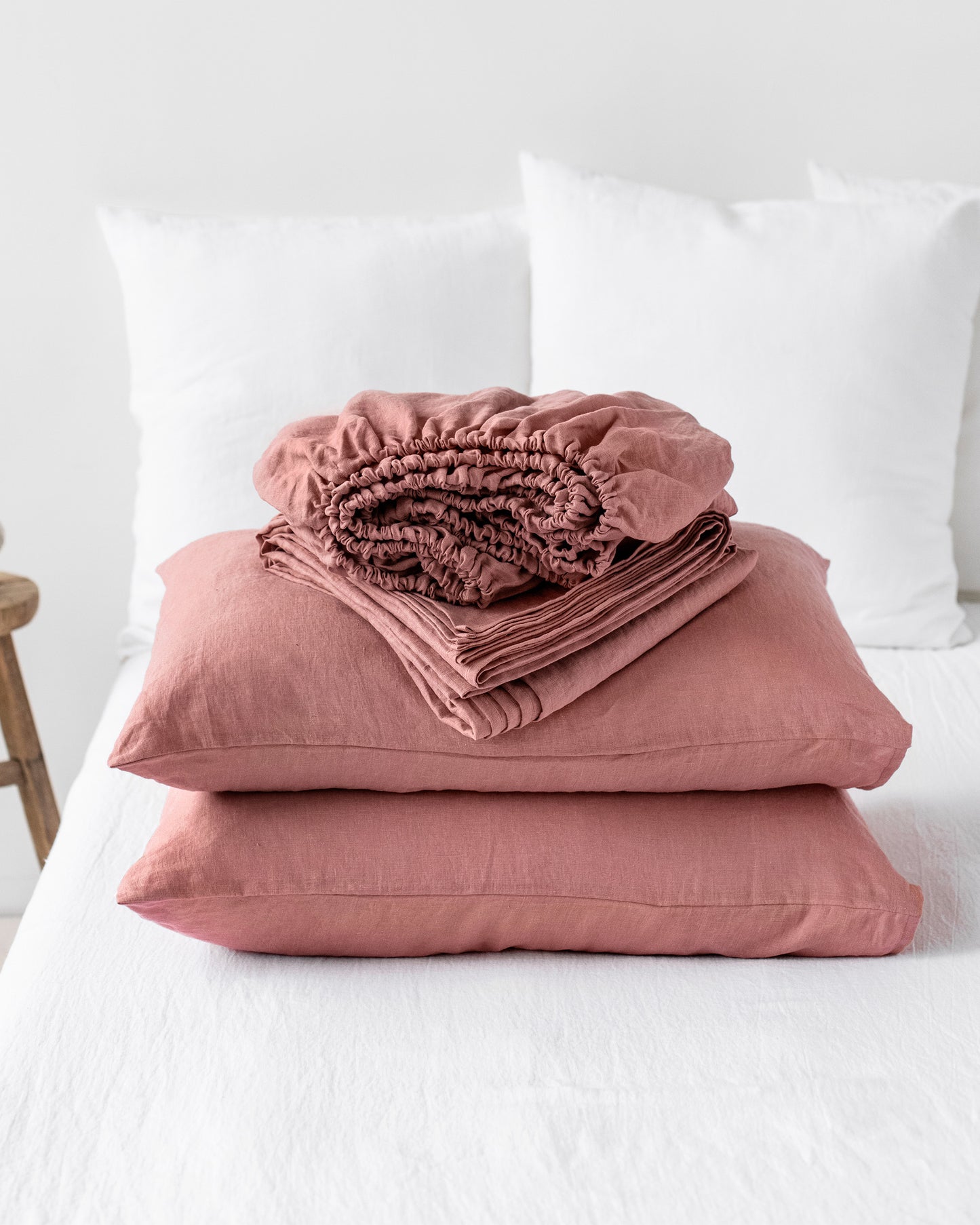 Rust pink linen sheet set (4 pcs)