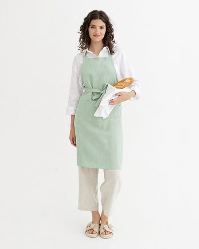 Linen bib apron in Sage green