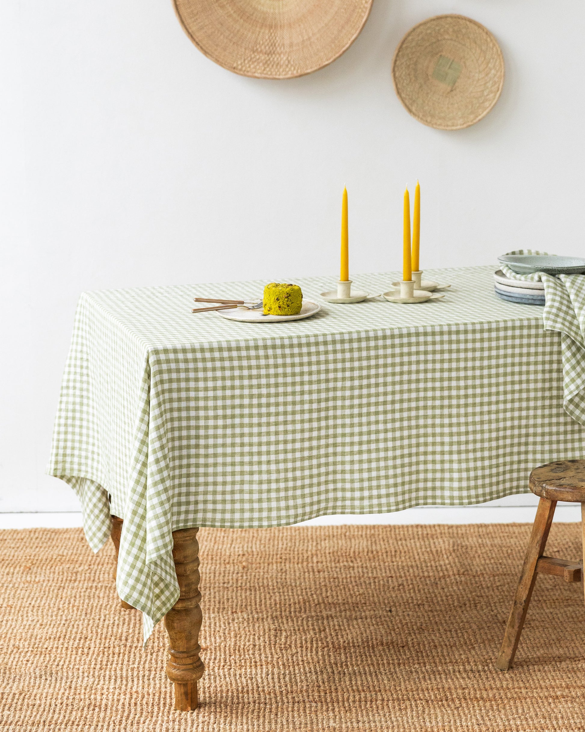 Sage gingham Linen Tablecloth | MagicLinen