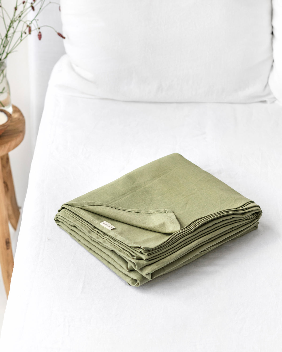 Sage linen cotton flat sheet