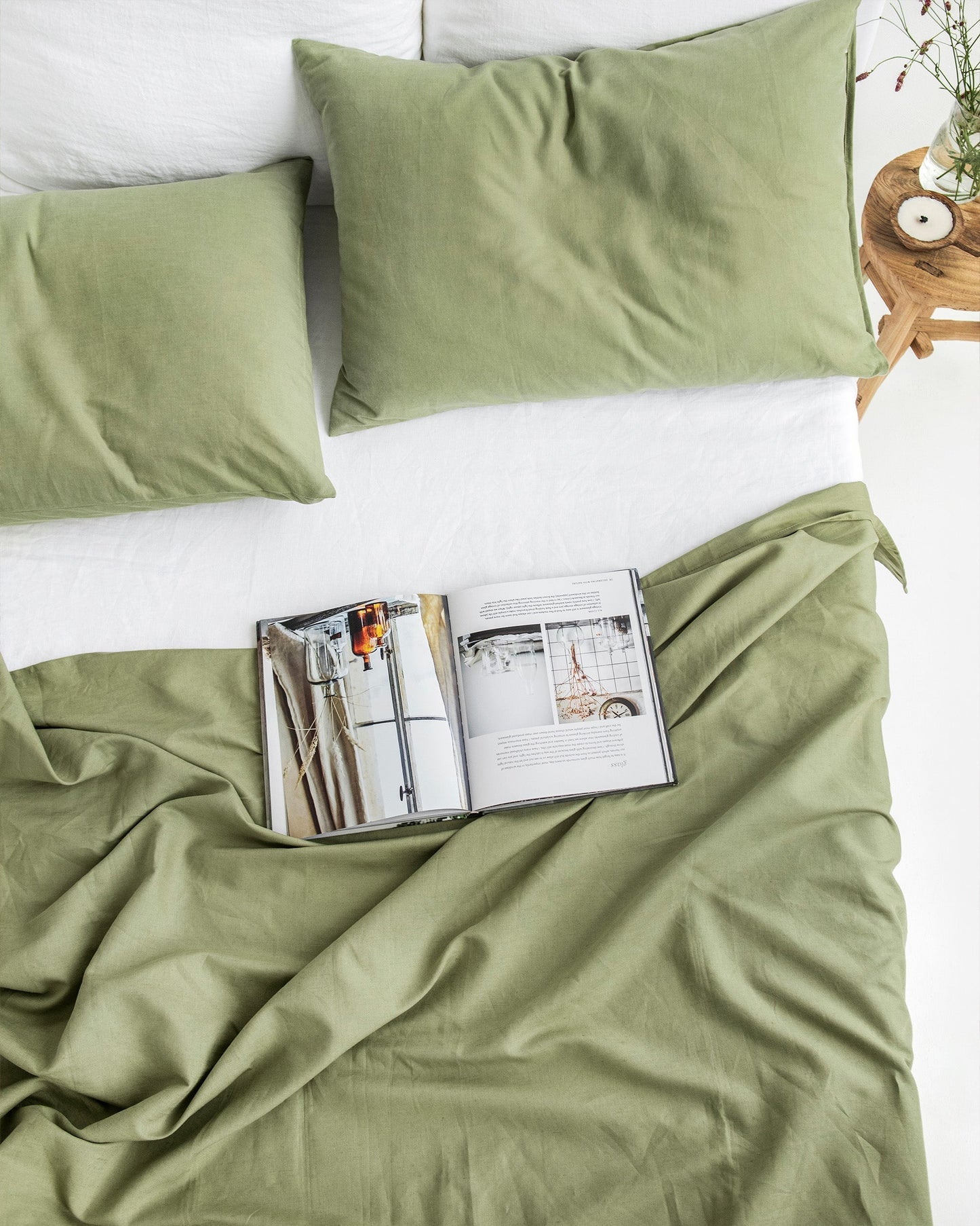 Sage linen-cotton flat sheet | MagicLinen