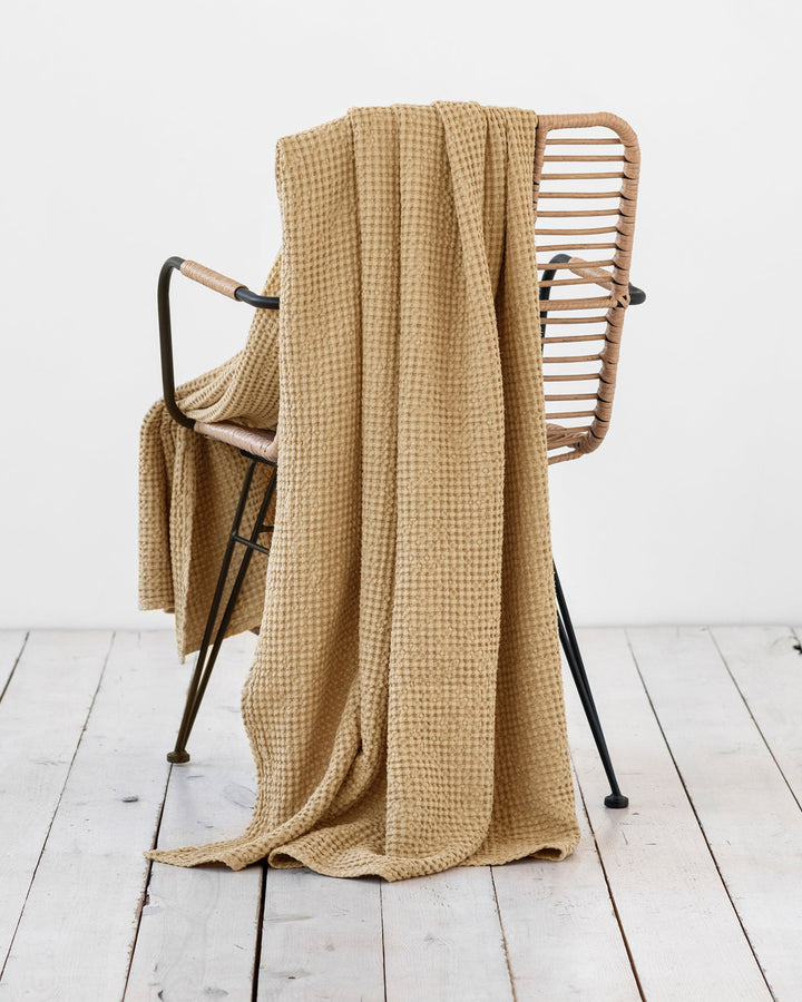 Sandy Beige Waffle Throw Blanket | MagicLinen