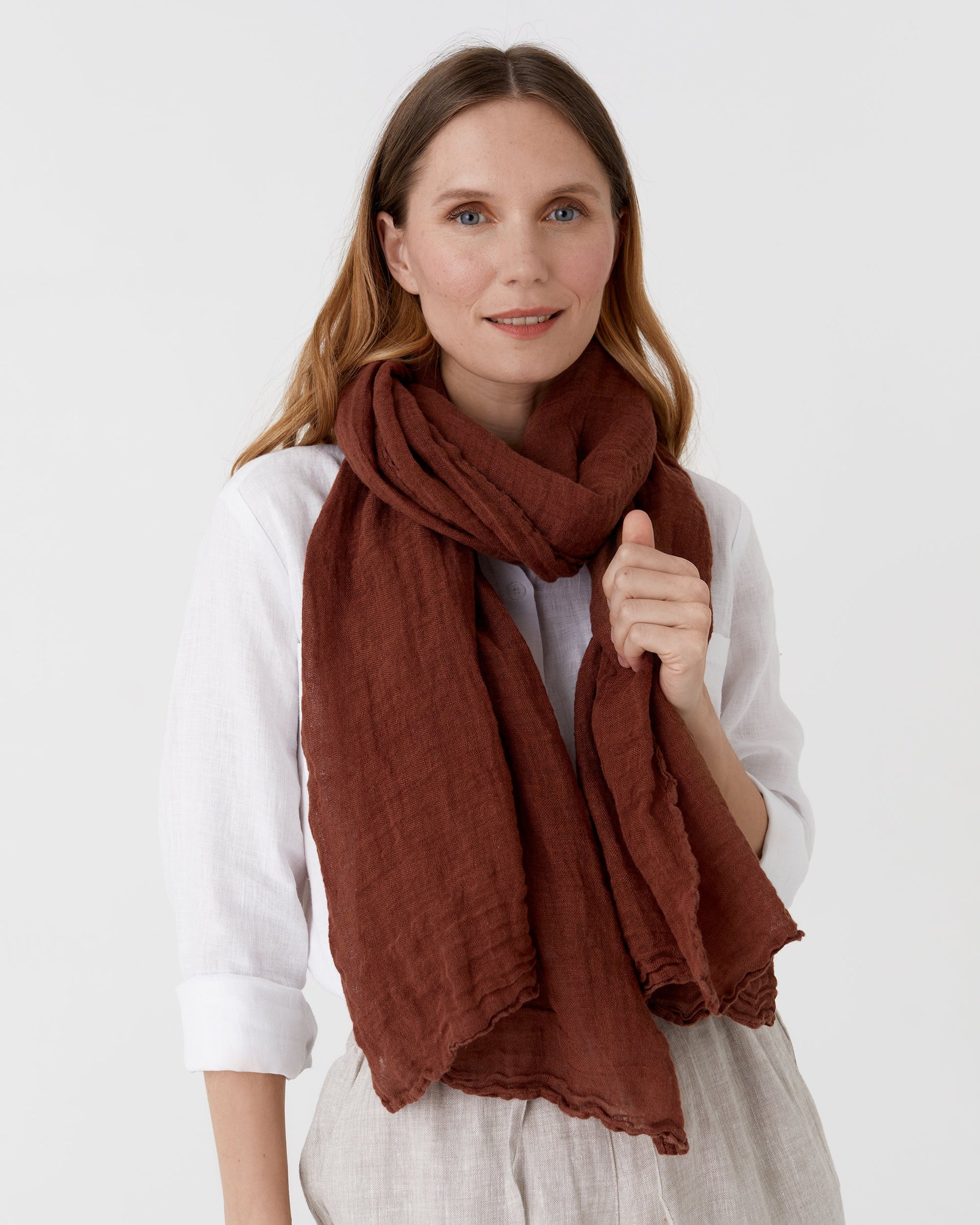 Walnut brown linen scarf - MagicLinen