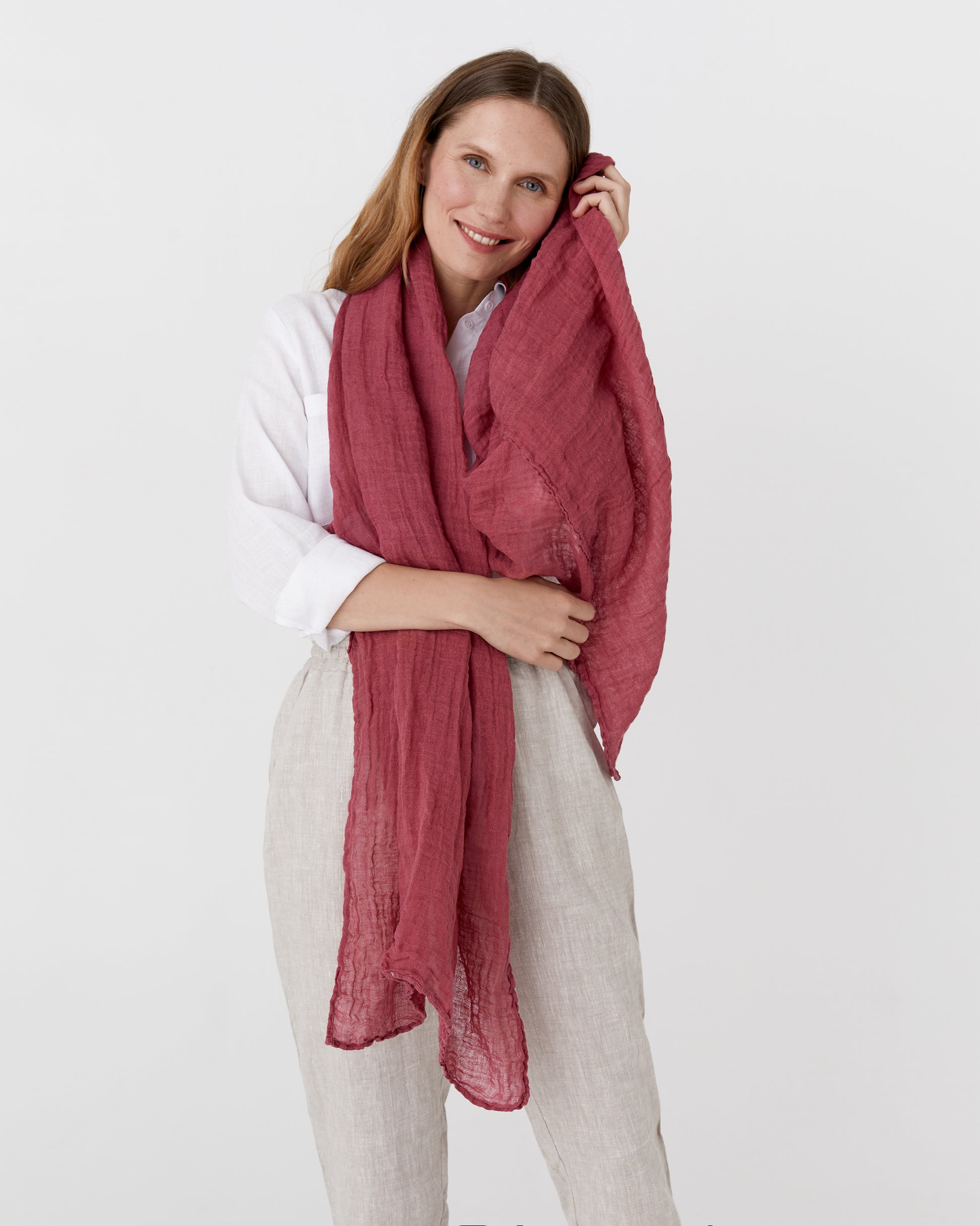 Fuchsia rose linen scarf - MagicLinen