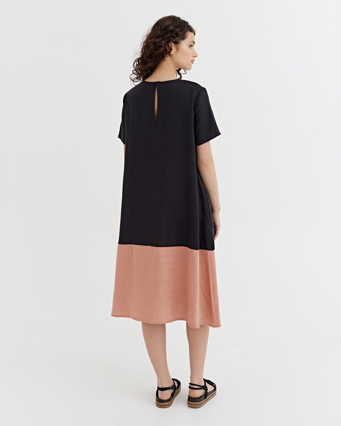 Color-block Linen Dress SCILLA in black and ash rose