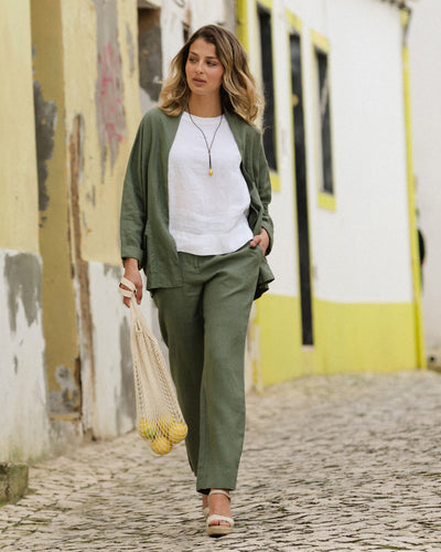 MagicLinen Mist Green Linen Pants SEATTLE, straight-leg full-length fitmodelBoxOn2