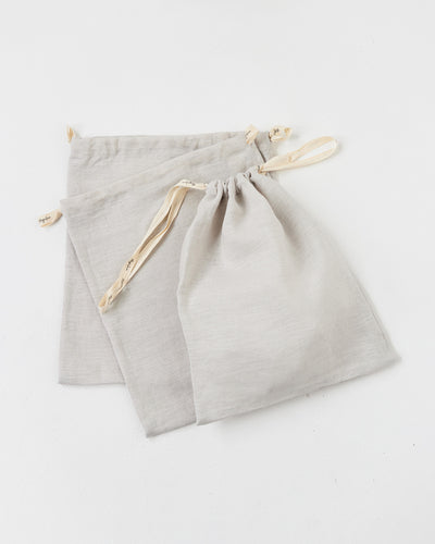 Set of 3 Linen Produce Bags in Light gray