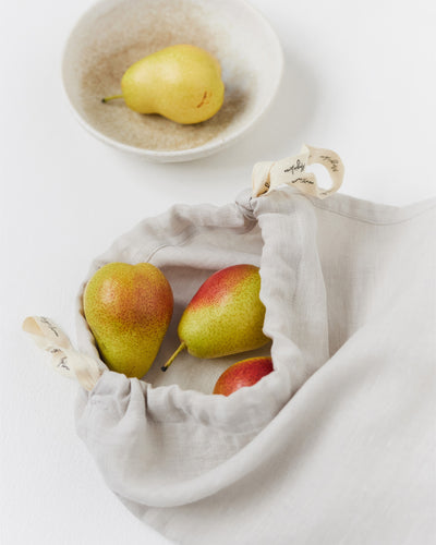 Set of 3 Linen Produce Bags in Light gray