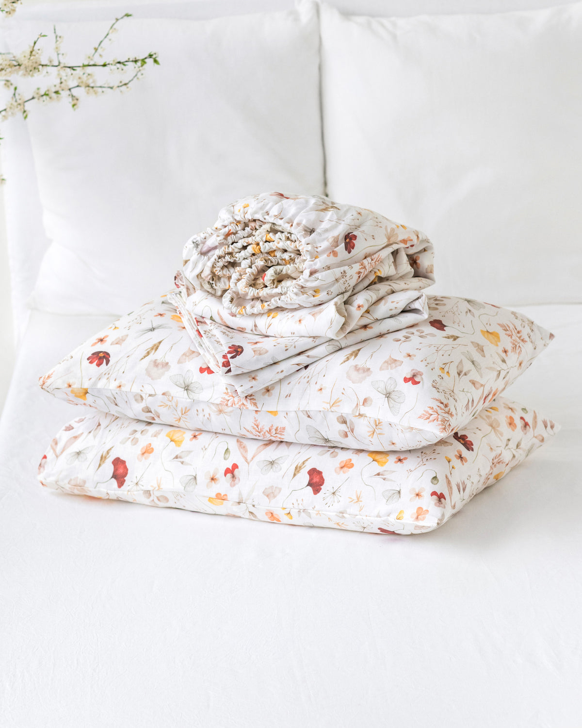 Meadow print linen sheet set