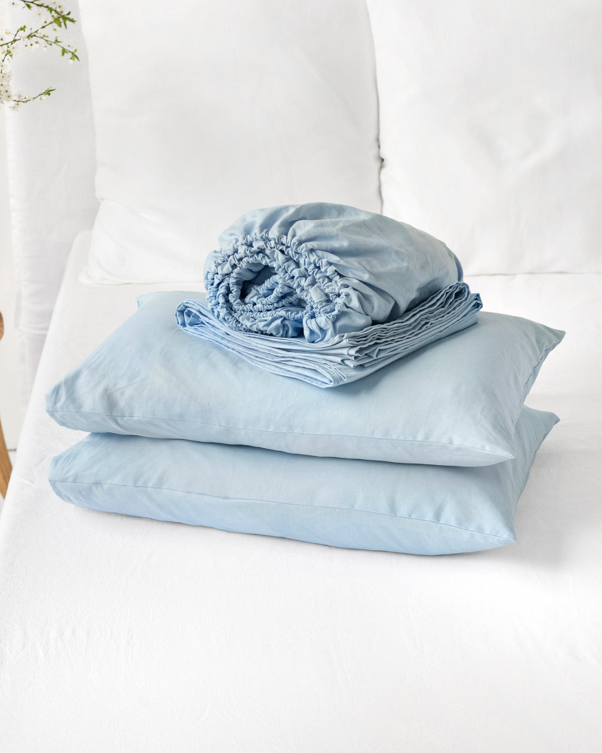 Sky blue linen cotton sheet set
