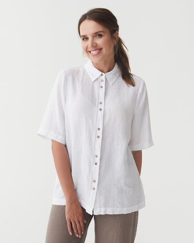 Short Sleeve Linen Shirt LOIRE in White | MagicLinen modelBoxOn