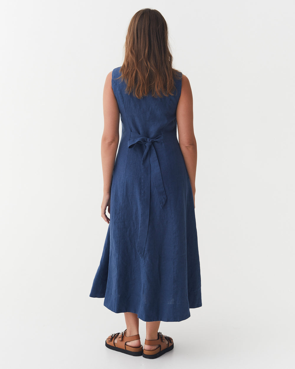 Sleeveless Linen Dress ACADIA in Deep Navy Blue