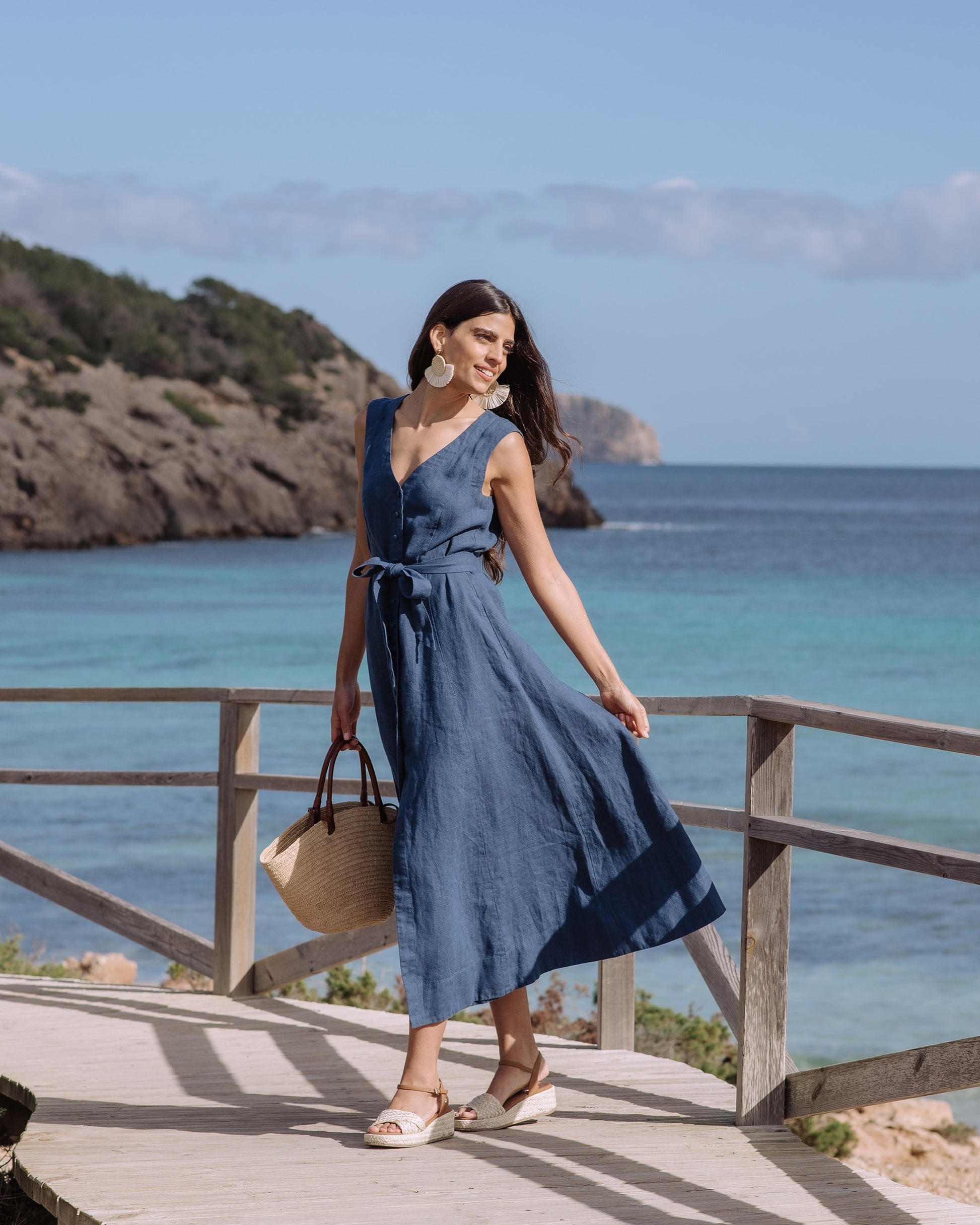 Sleeveless Linen Dress ACADIA in Deep Navy Blue | MagicLinen