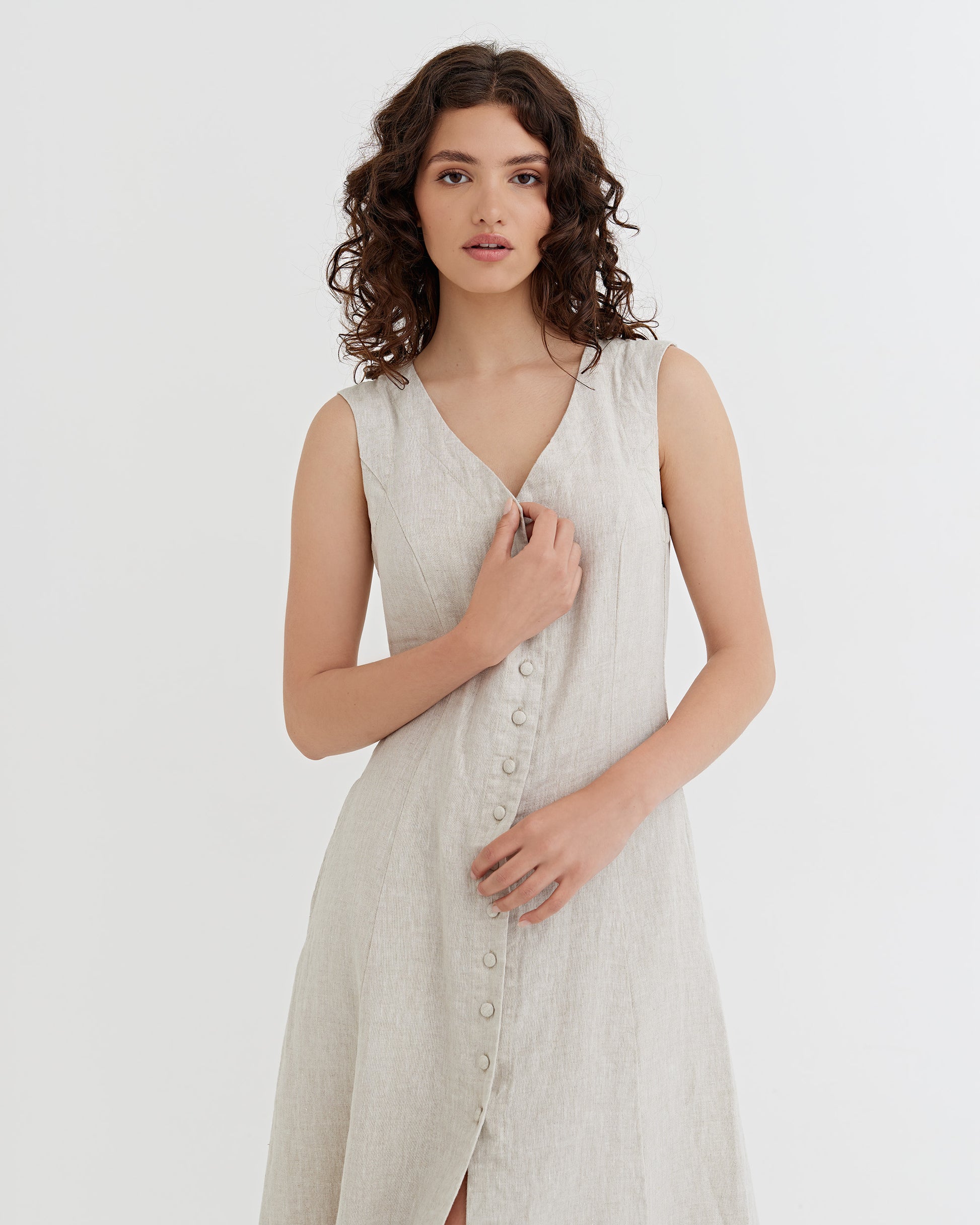 Sleeveless Linen Dress Acadia in Natural Melange | MagicLinen XL Sleeveless Linen Dress Acadia in Natural Melange | MagicLinen XL