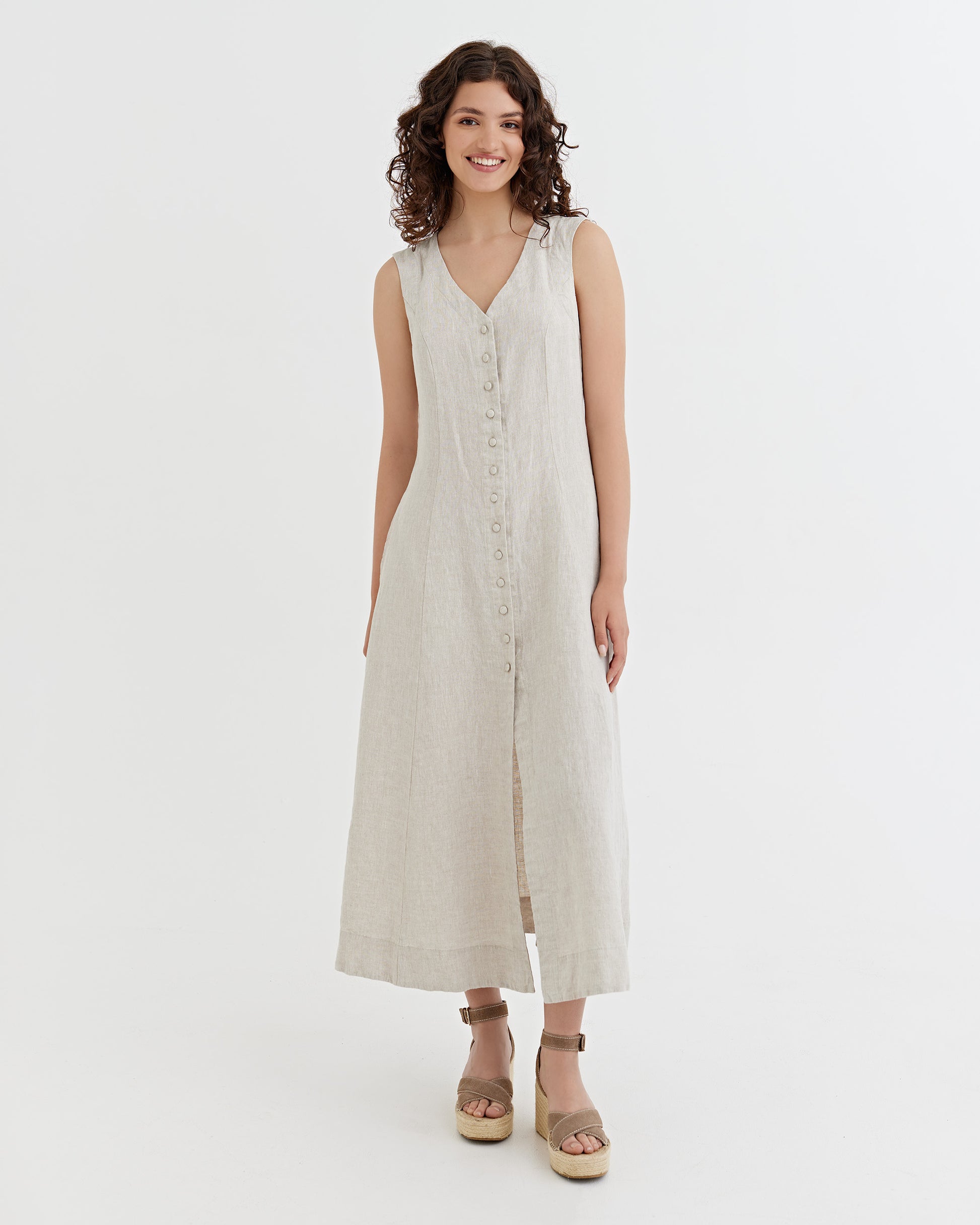 Sleeveless Linen Dress ACADIA in Natural melange | MagicLinen S Sleeveless Linen Dress ACADIA in Natural melange | MagicLinen S