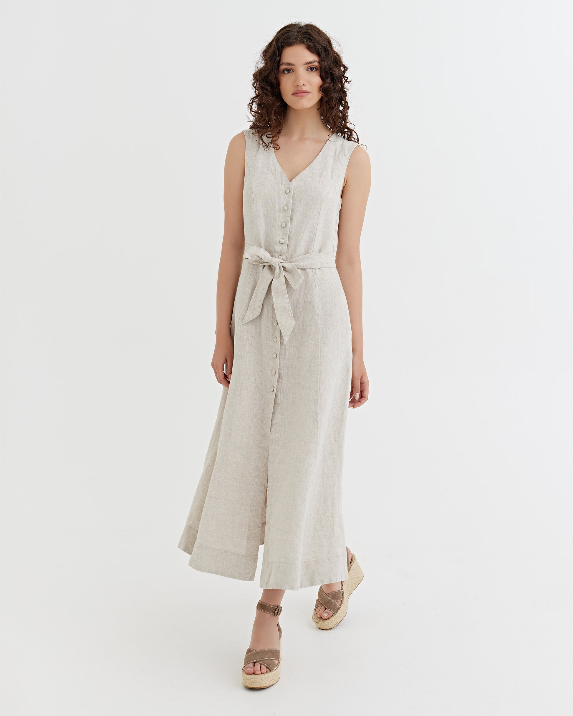 Sleeveless Linen Dress ACADIA in Natural melange | MagicLinen S Sleeveless Linen Dress ACADIA in Natural melange | MagicLinen S