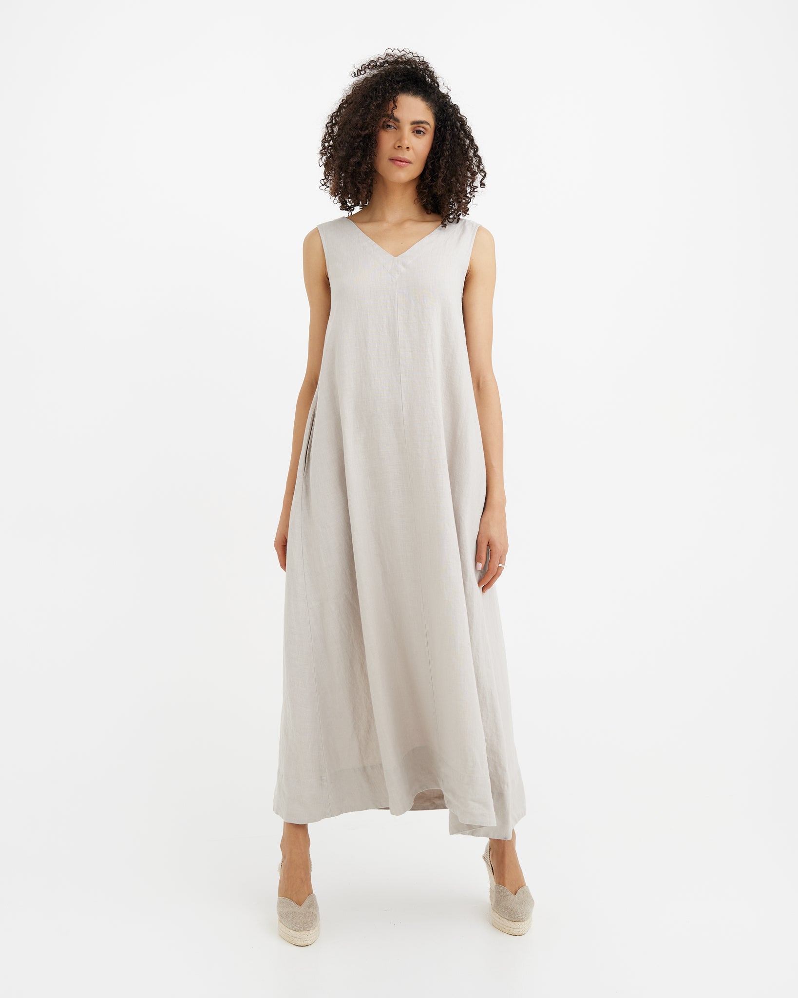 Sleeveless Linen dress FLORENCE in Natural flax