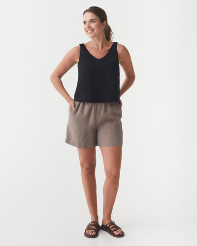 Sleeveless Linen Top DOURO in Black | MagicLinen modelBoxOn