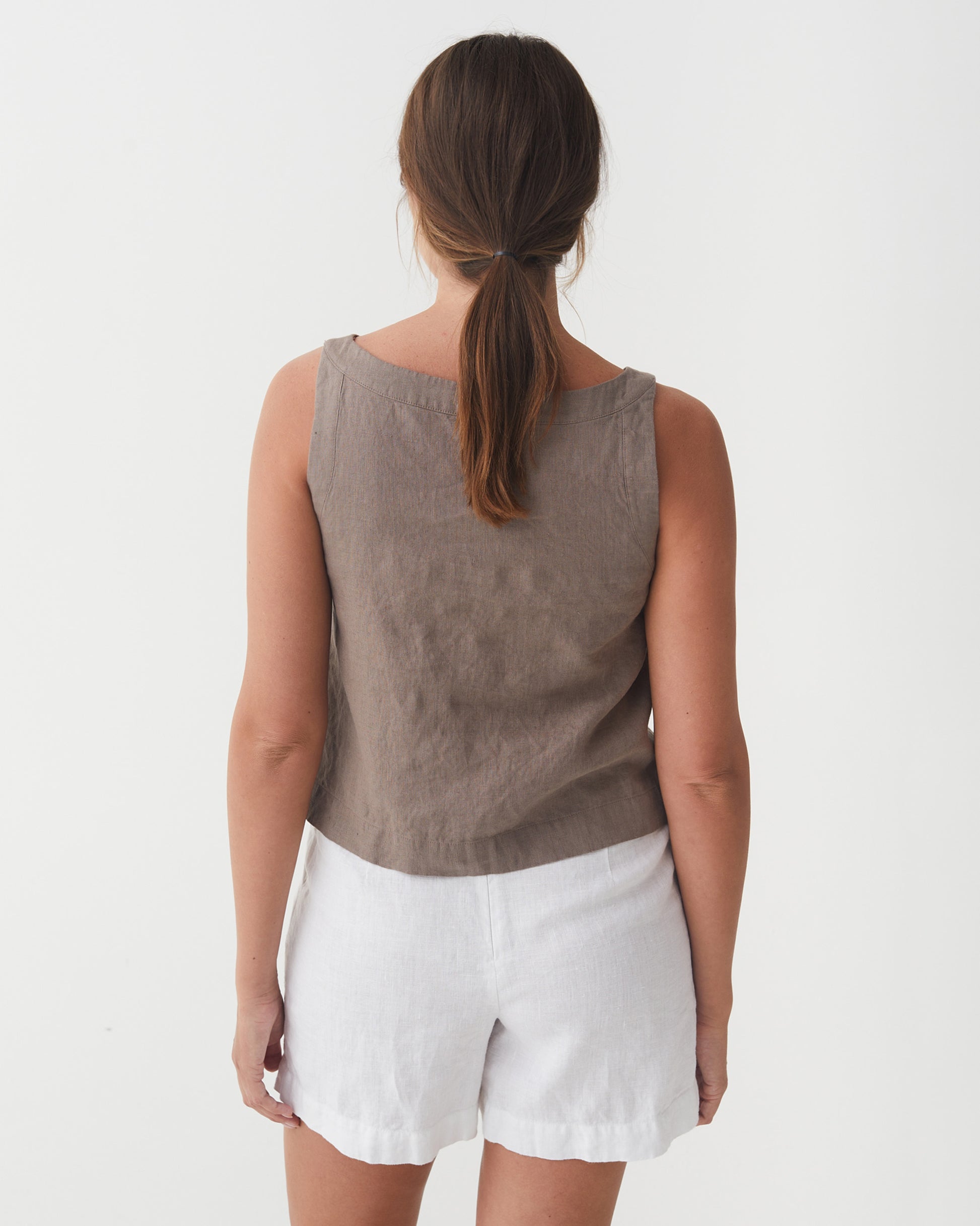 Sleeveless Linen Top DOURO in Deep taupe | MagicLinen