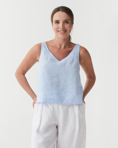 Sleeveless Linen Top DOURO in Vivid blue | MagicLinen modelBoxOn