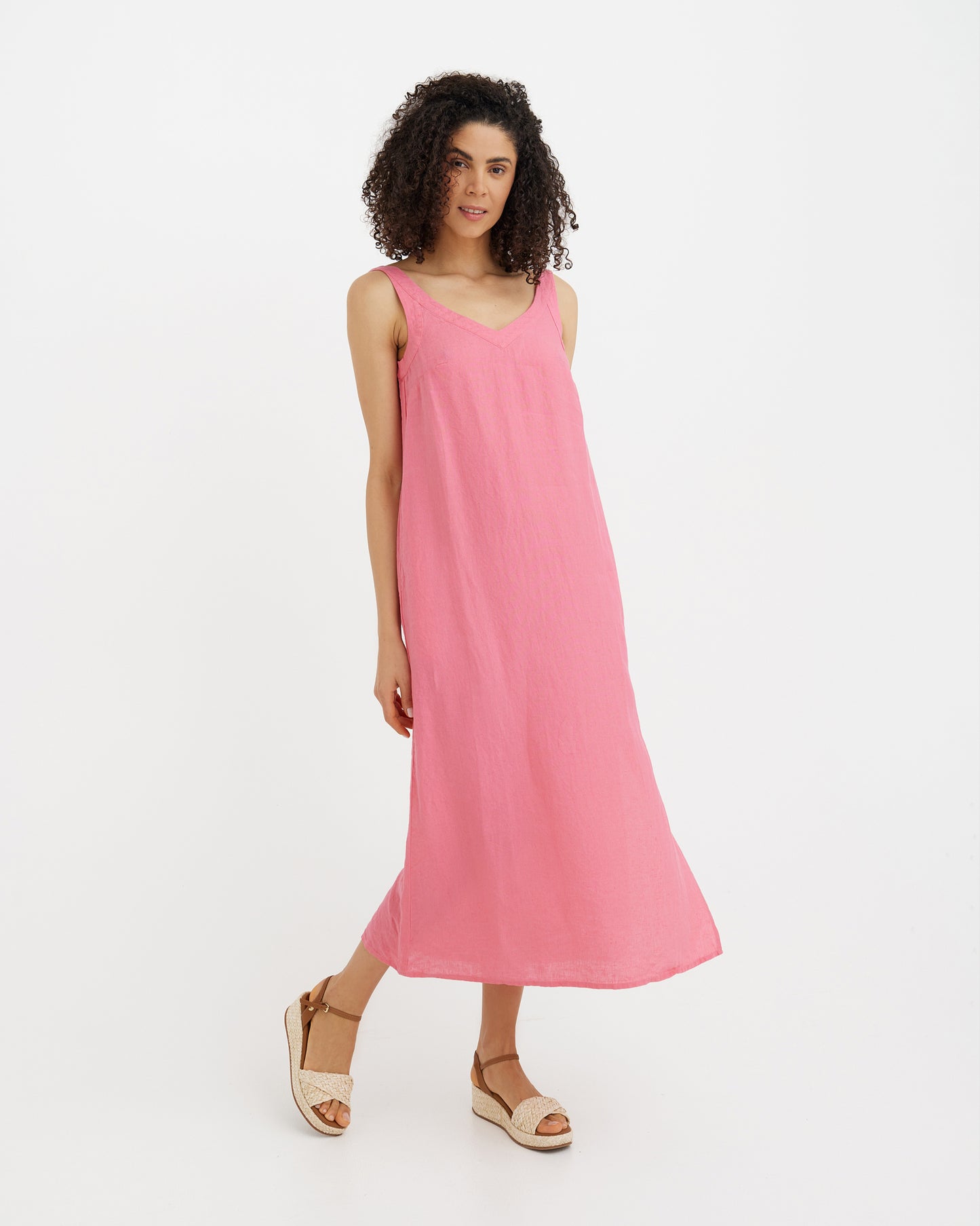 Sleeveless Maxi Linen Dress BOVA in Flamingo