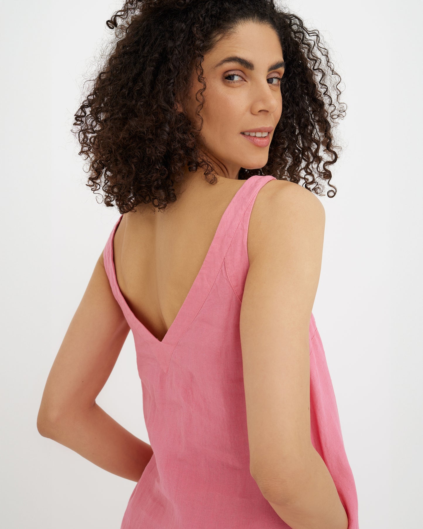 Sleeveless maxi linen dress BOVA in Flamingo | MagicLinen