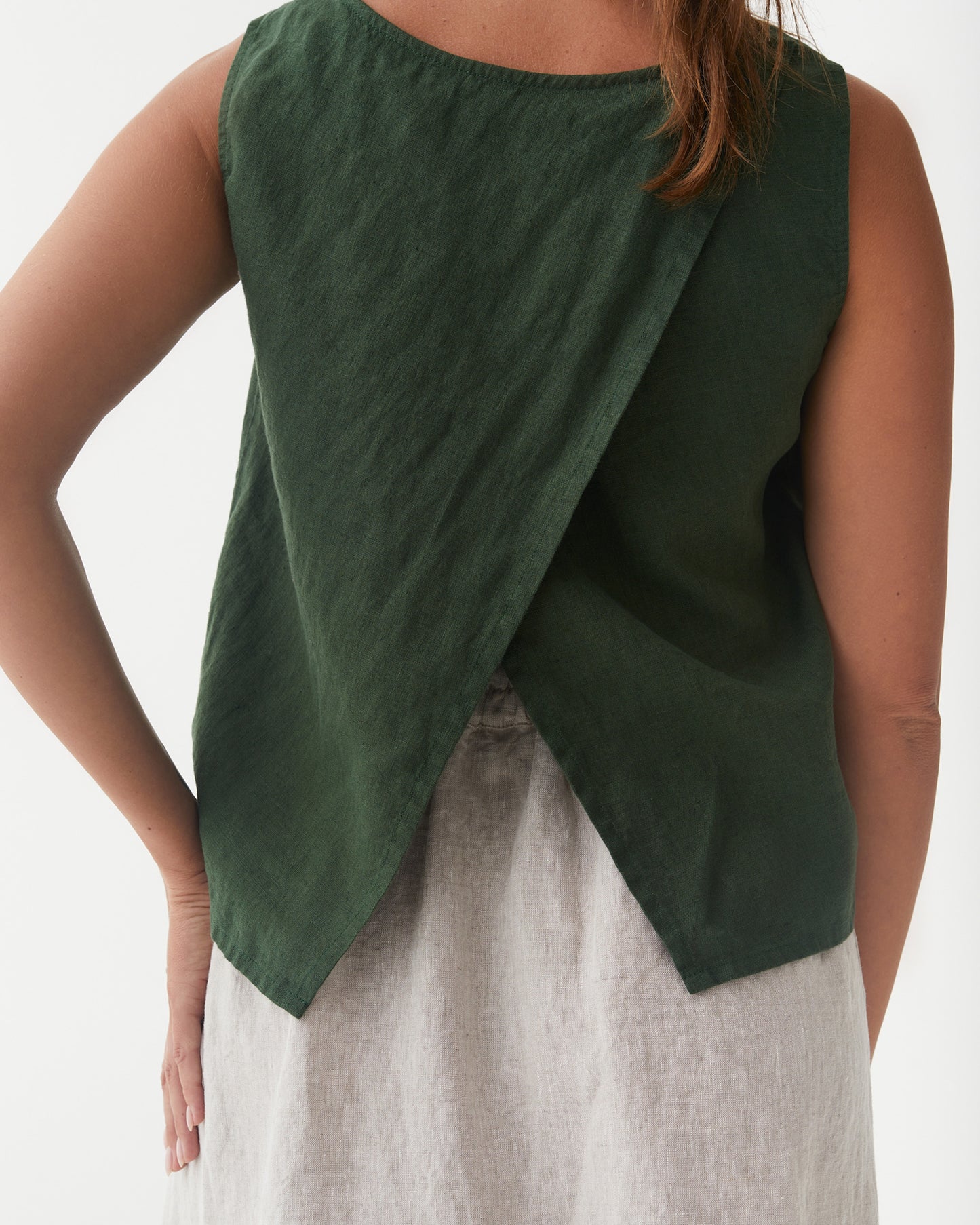 Split Back Linen Top TONGA in Deep green | MagicLinen