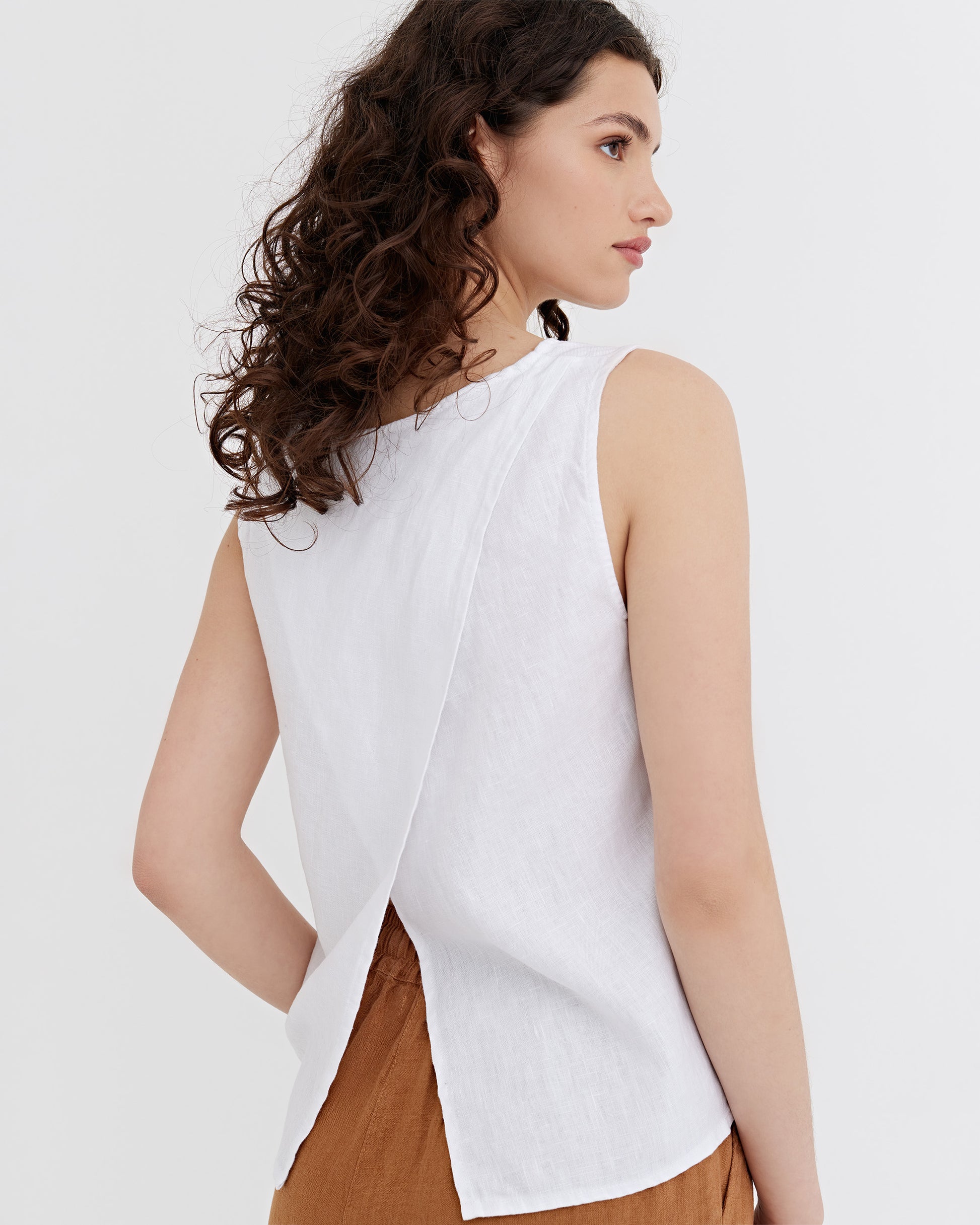 Split Back Linen Top TONGA in White | MagicLinen