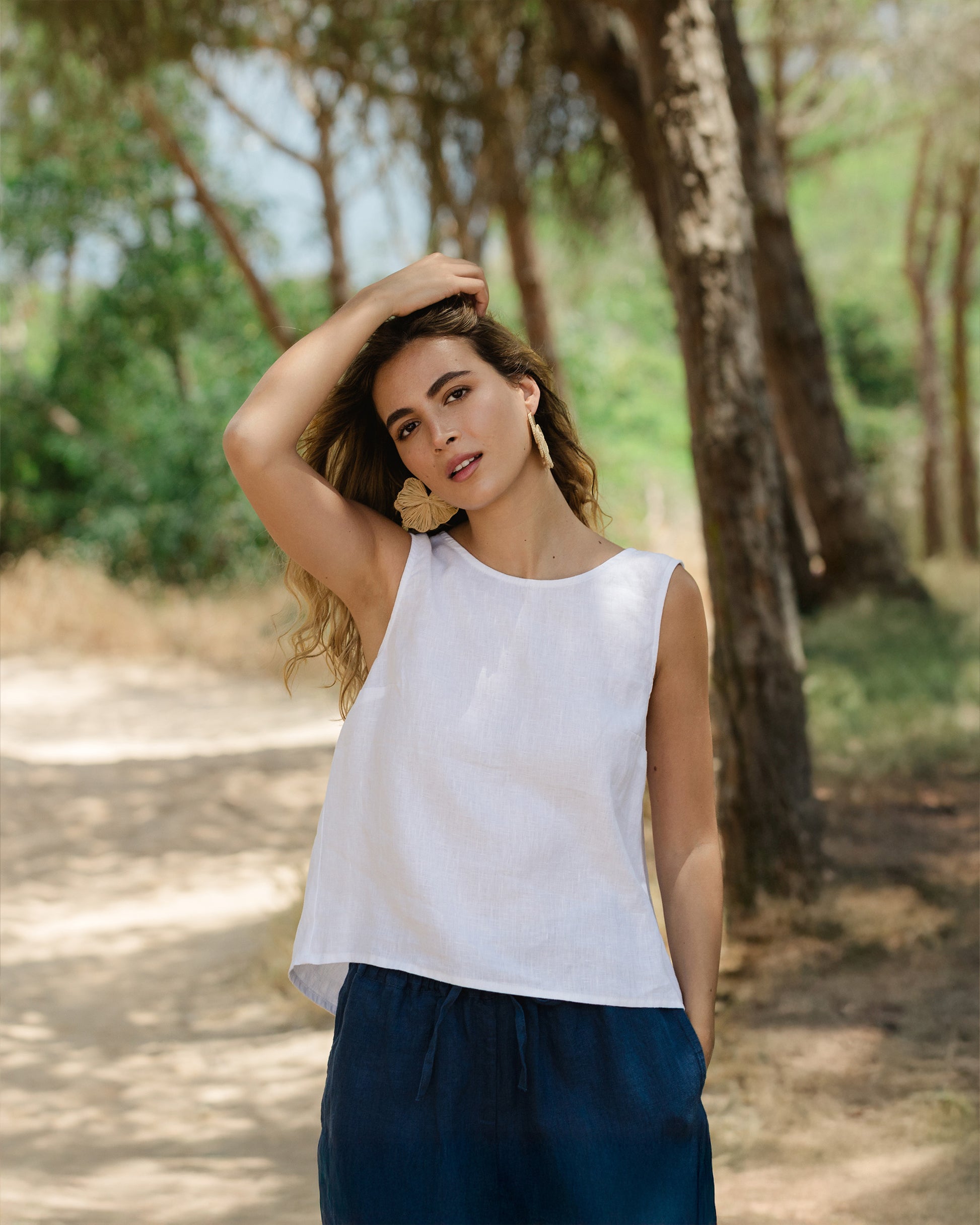 Split Back Linen Top TONGA in White | MagicLinen