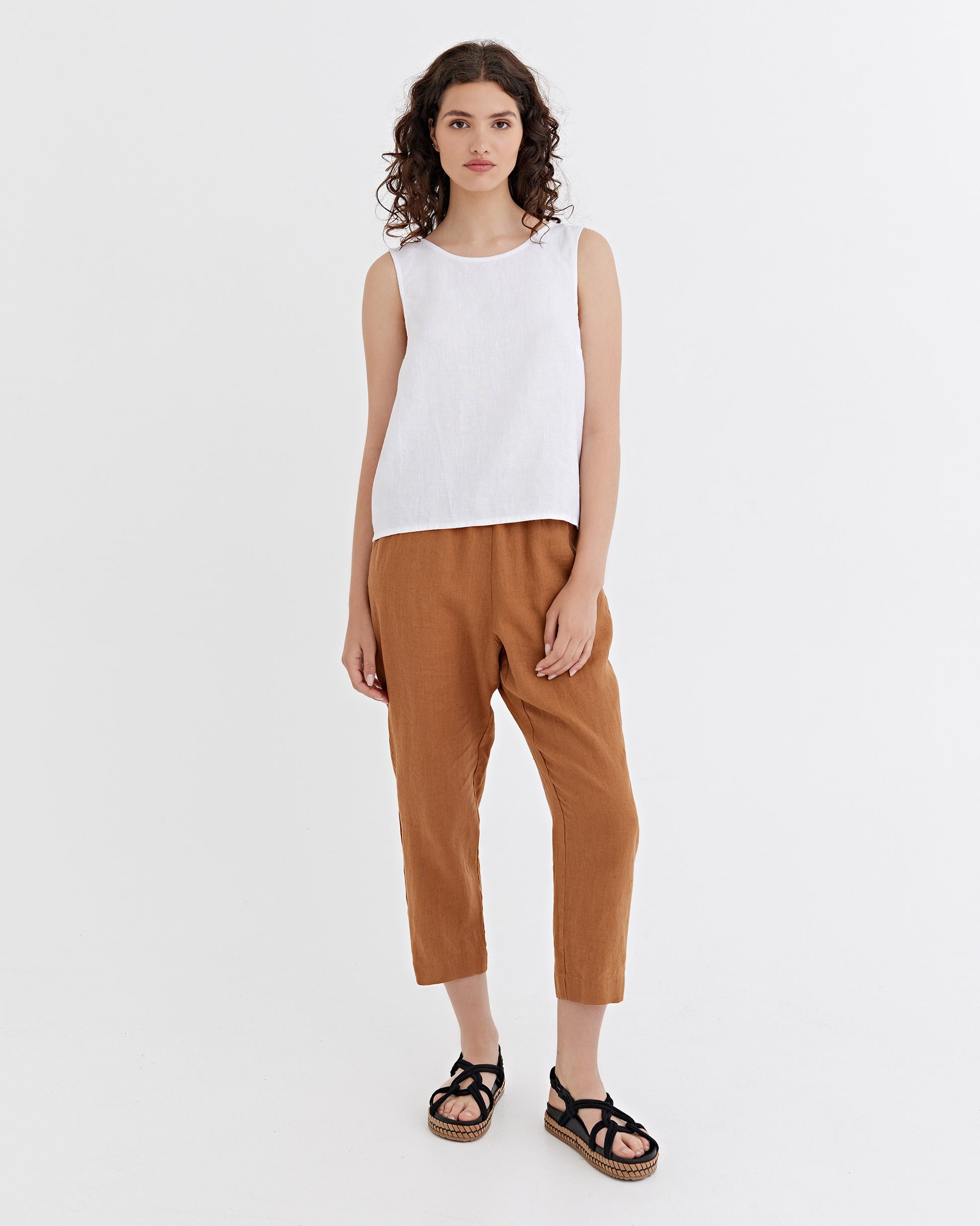 Split Back Linen Top TONGA in White | MagicLinen