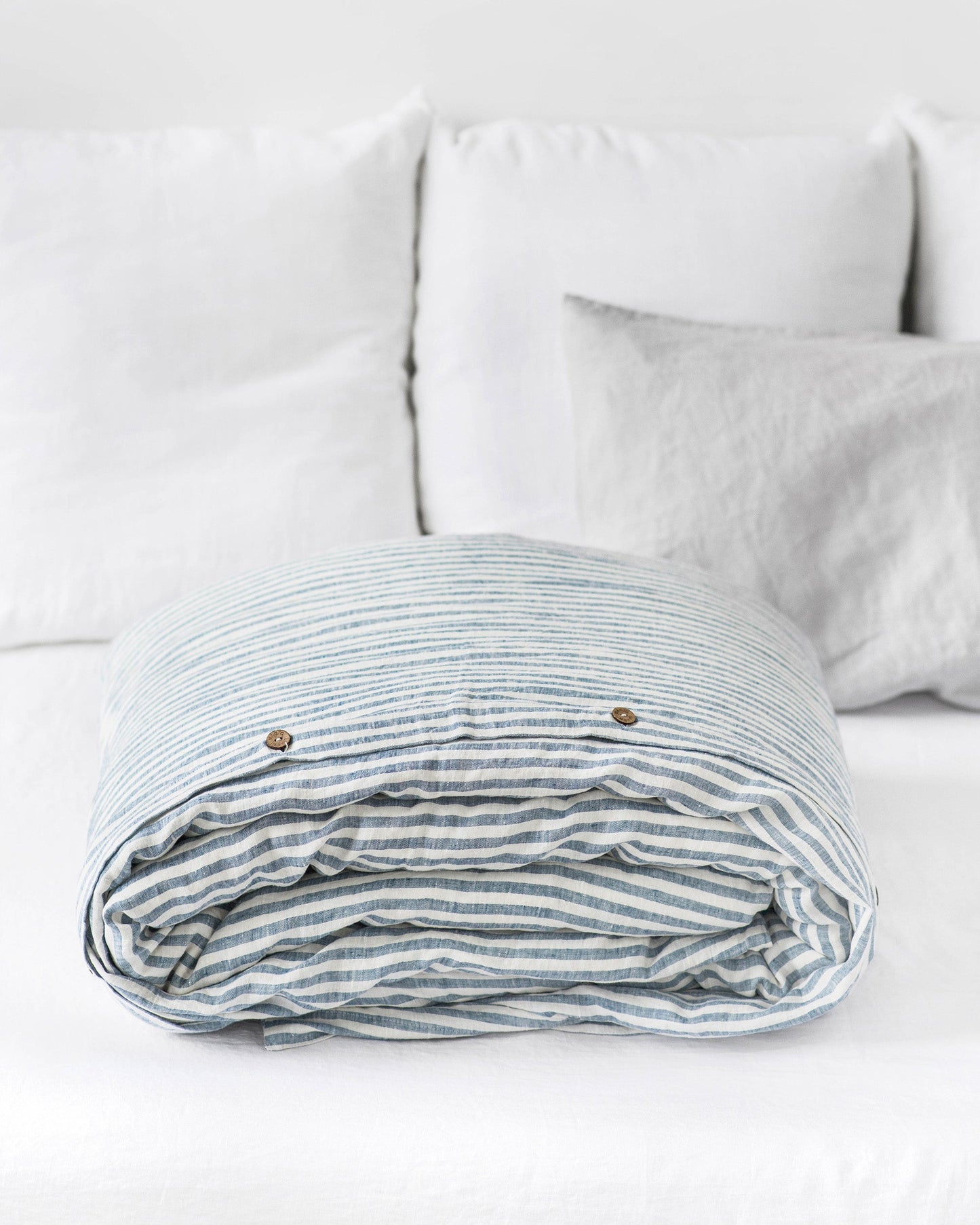 Striped in blue linen duvet cover
