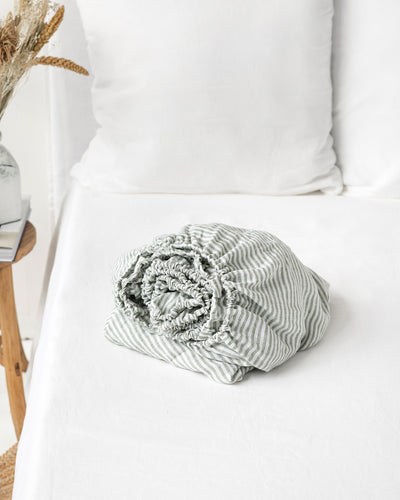 Striped in forest green Linen Sheet Set | MagicLinen