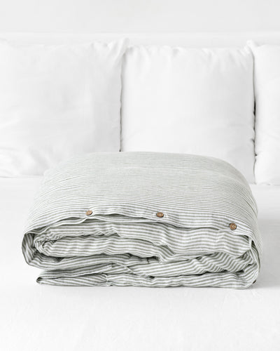 Forest green Striped Linen Duvet Cover | MagicLinen