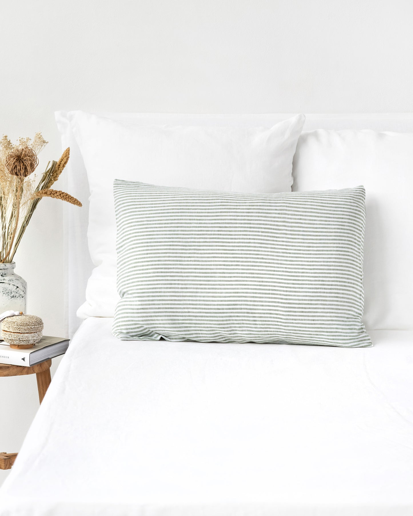 Striped in forest green Linen Pillow Cover pillowcase | MagicLinen
