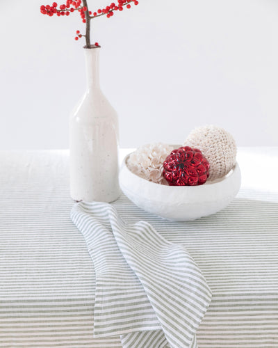 Striped in Forest green Linen tablecloth | MagicLinen