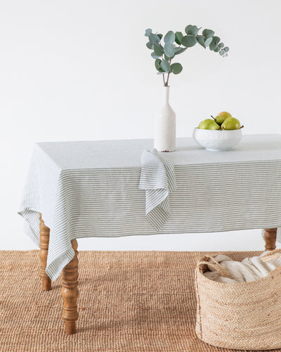 Striped in Forest green Linen tablecloth | MagicLinen
