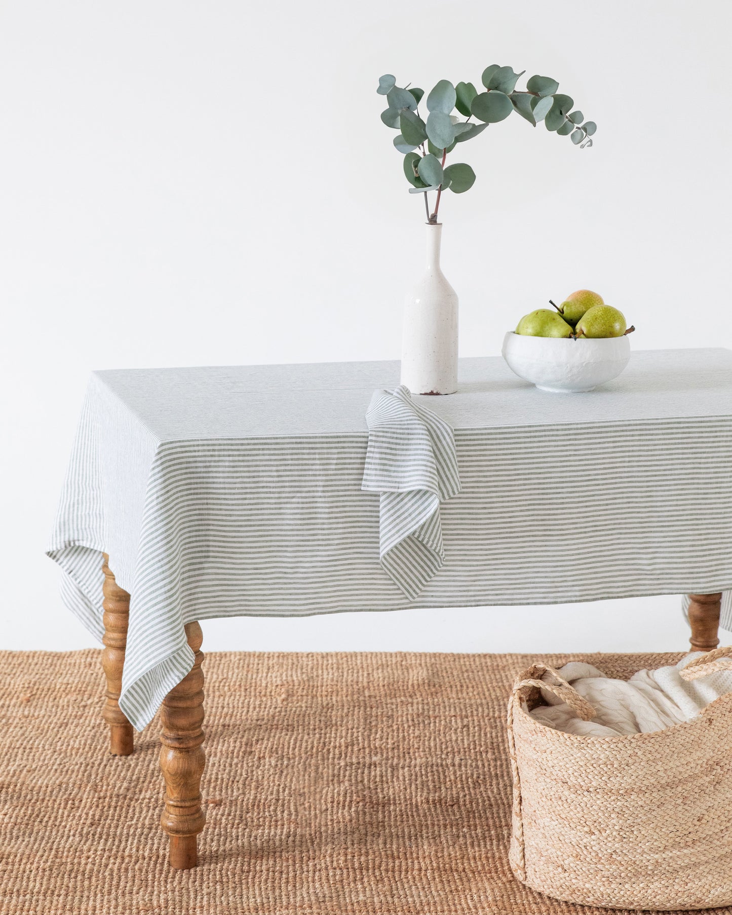 Striped in Forest green Linen tablecloth | MagicLinen