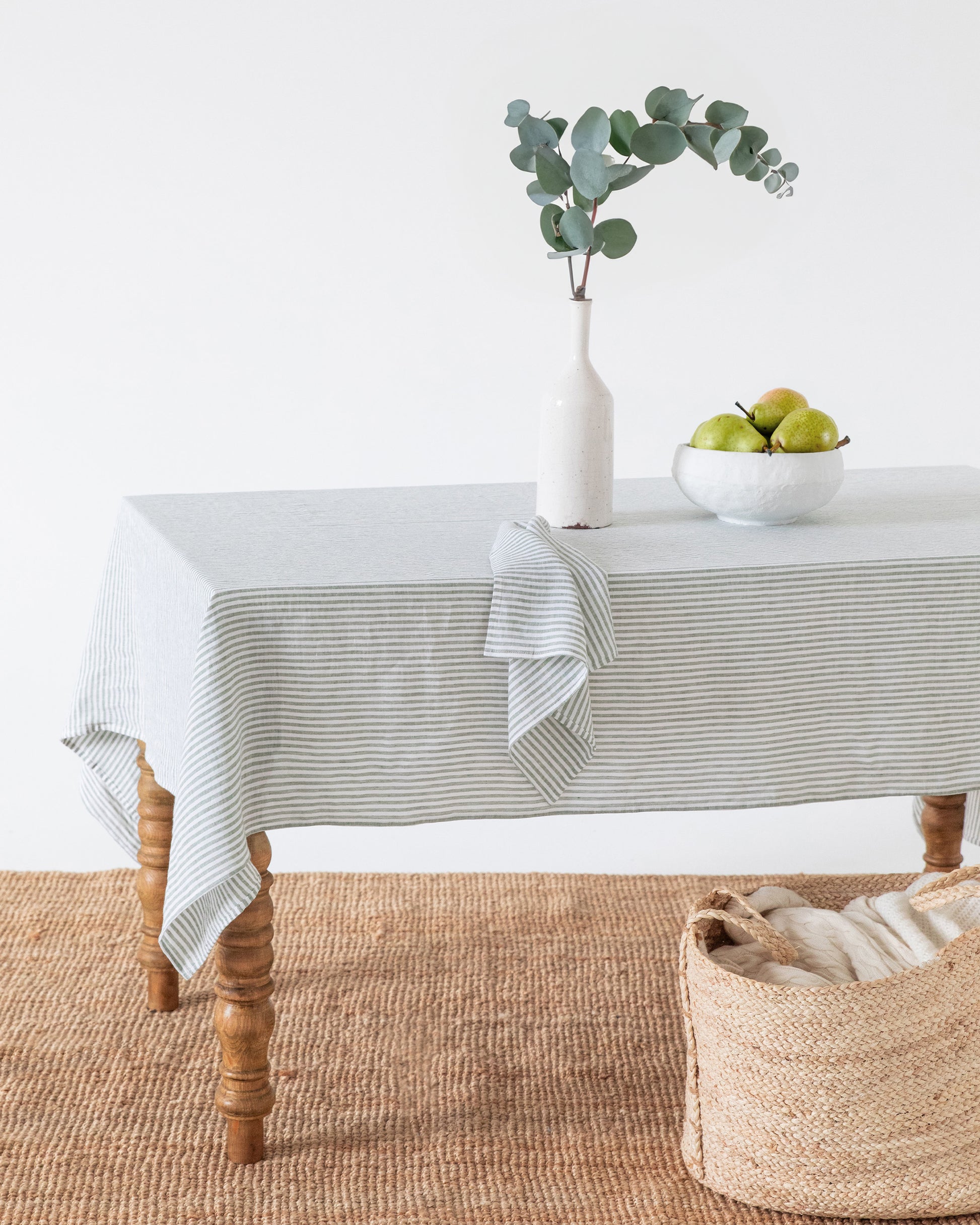 Striped in Forest green Linen tablecloth | MagicLinen