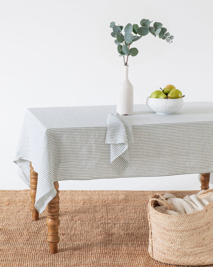 Striped in Forest green Linen tablecloth | MagicLinen