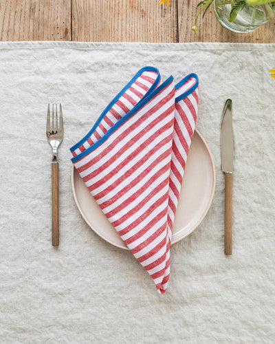 Striped in red linen napkin set of 2