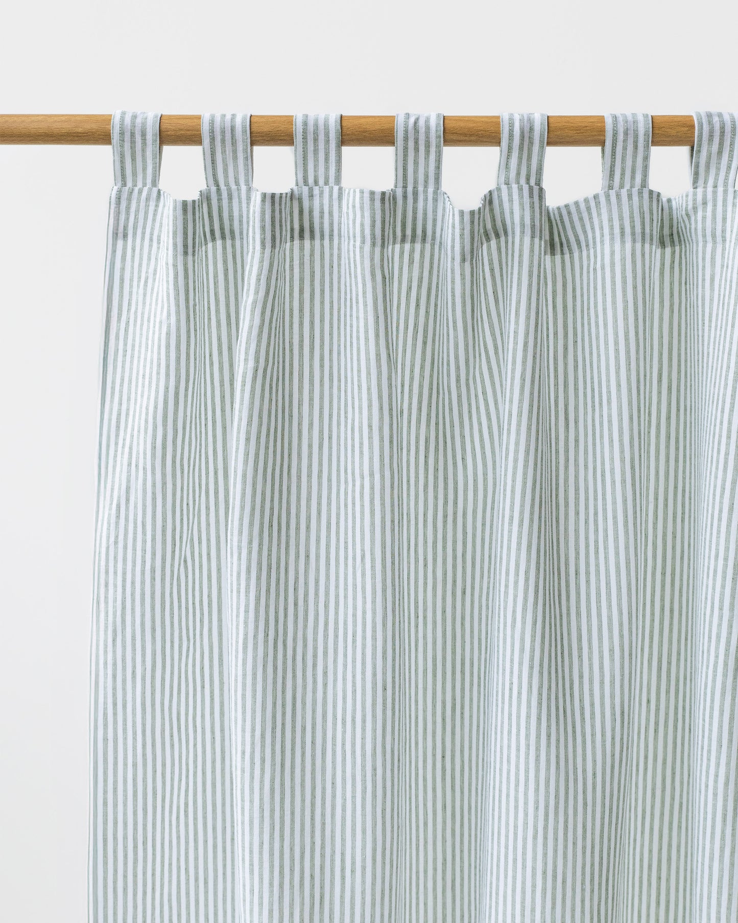 Tab Top Linen Curtain Panel in Striped in Forest Green | MagicLinen