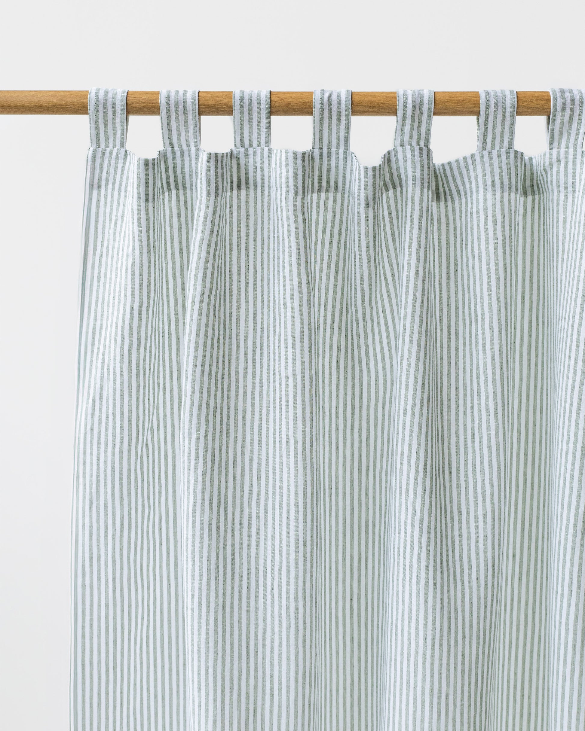 Tab Top Linen Curtain Panel in Striped in Forest Green | MagicLinen