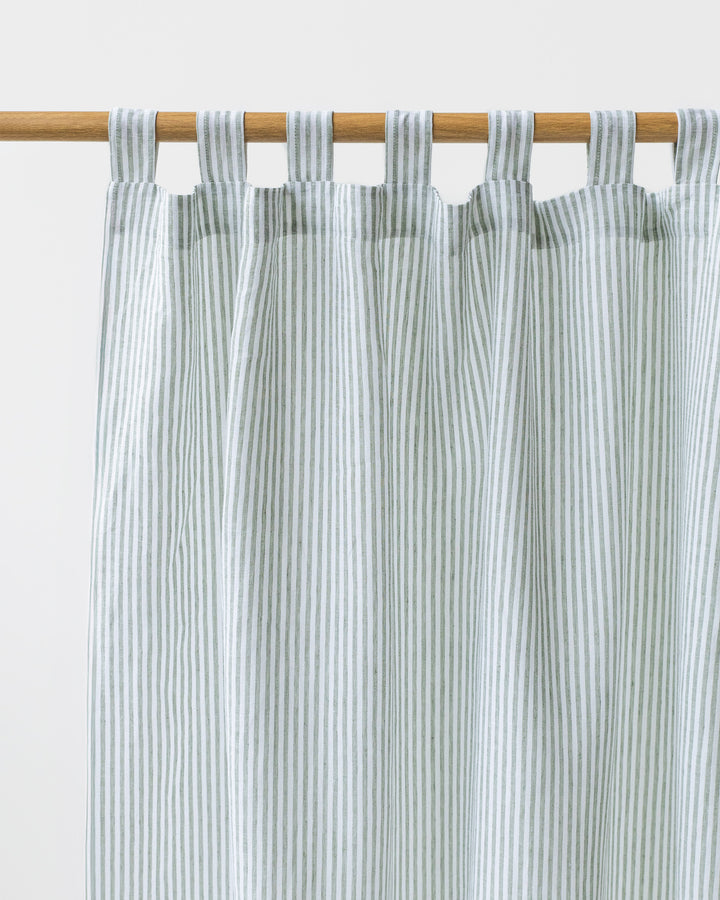 Tab Top Linen Curtain Panel in Striped in Forest Green | MagicLinen