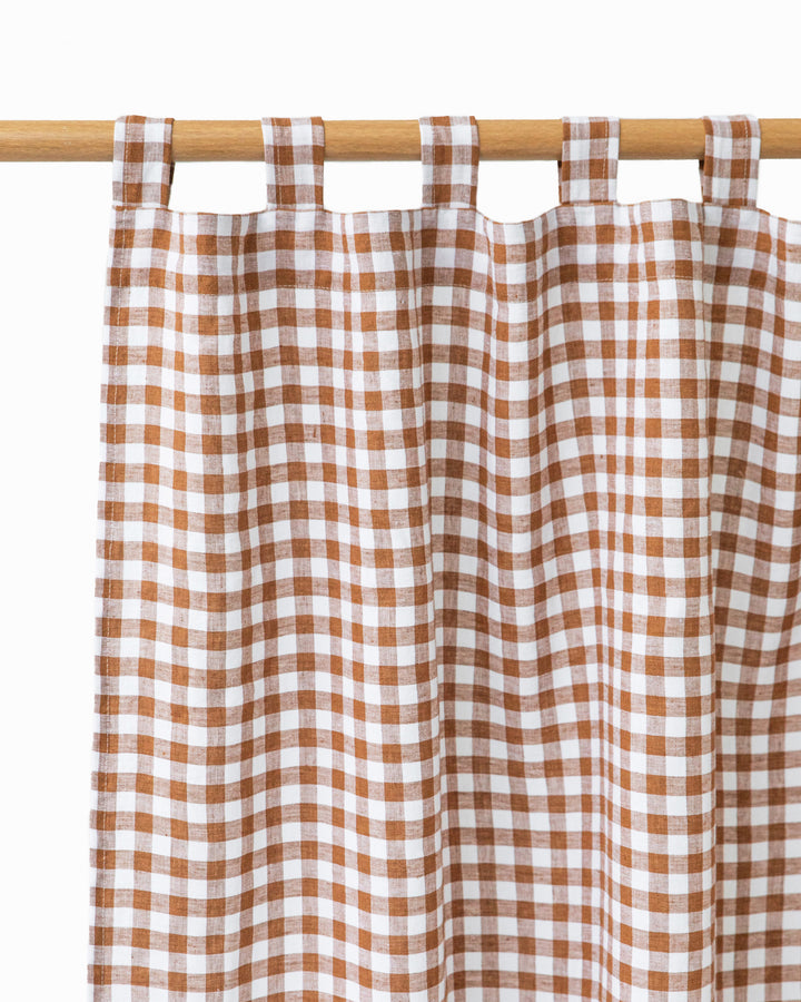 Tab top linen curtain panel (1 pcs) in Cinnamon gingham - MagicLinen